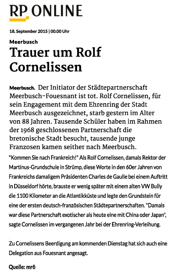 Meerbusch: Trauer um Rolf Cornelissen