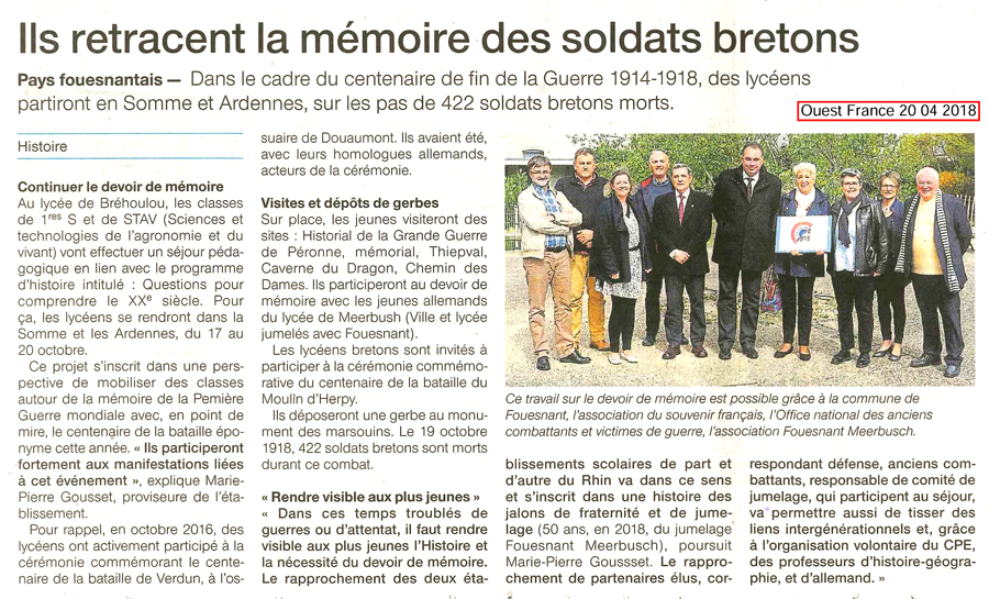 Ouest France 20 avril 2018