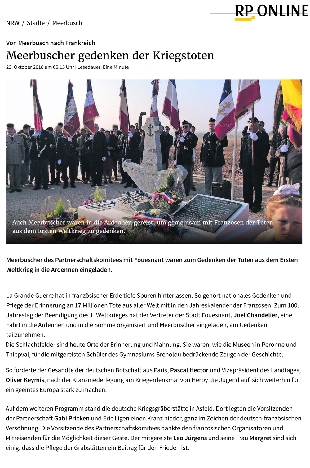 Rheinische Post 23 octobre 2018