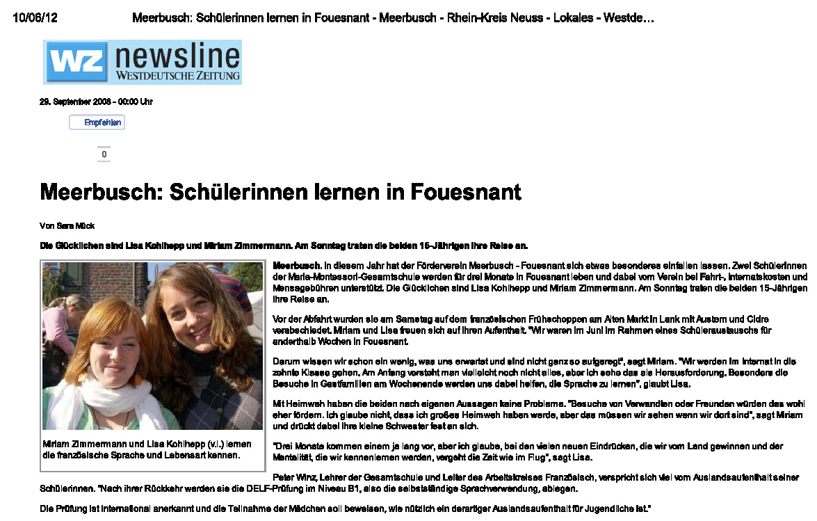 Westdeutsche Zeitung 28 septembre 2008