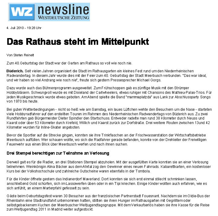 Westdeutsche Zeitung 4 juillet 2010