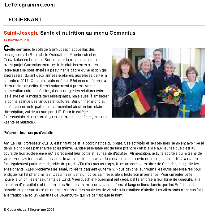 Le Télégramme 14 novembre 2010