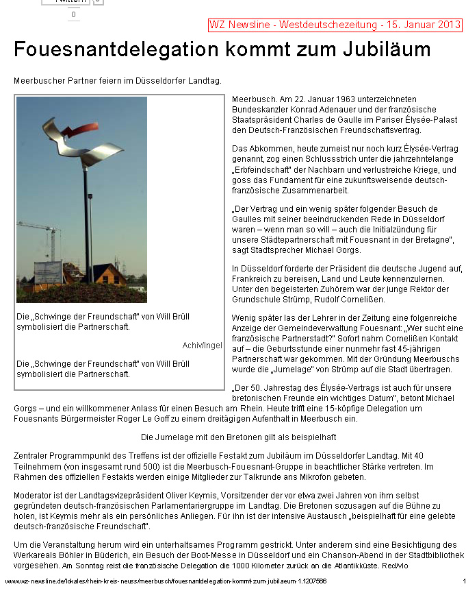 Westdeutsche Zeitung 15 janvier 2013