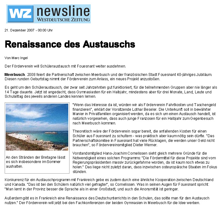 Westdeutsche Zeitung 21 décembre 2007