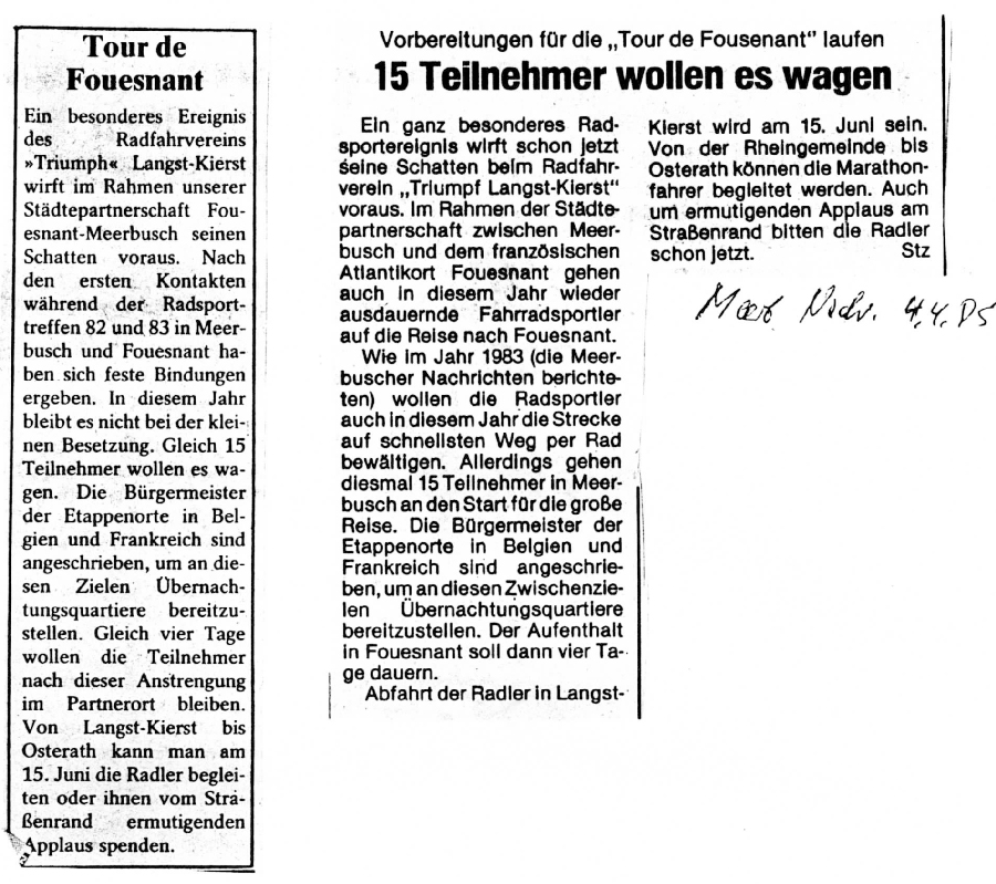 Meerbuscher Nachrichten, 4 avril 1985