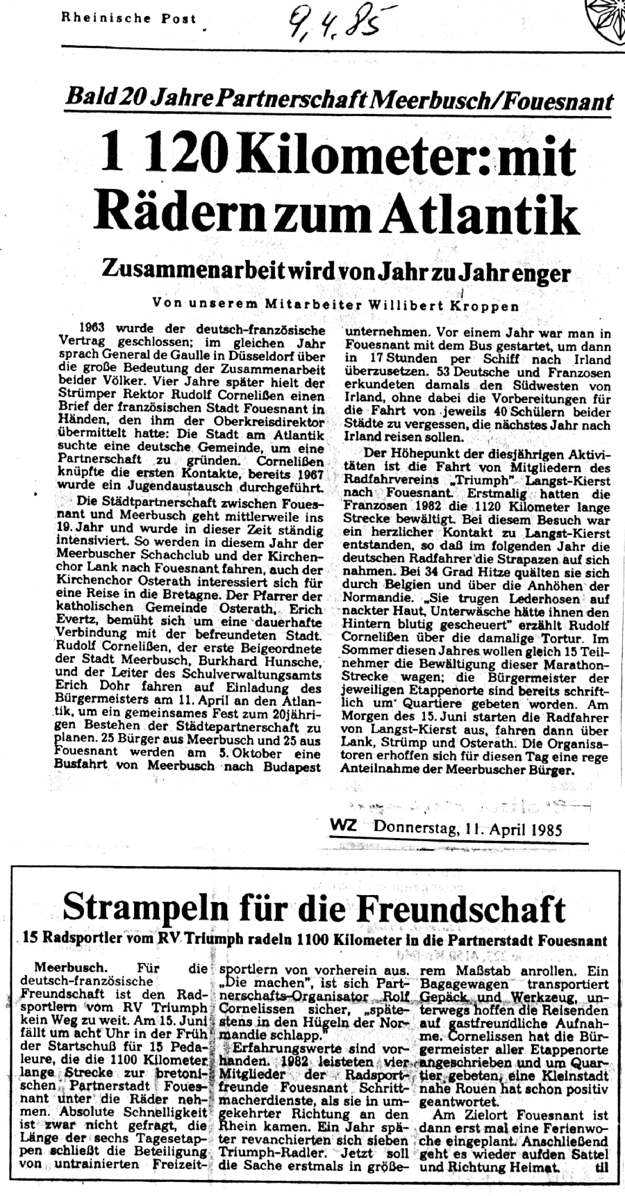 Rheinische Post, 9 avril 1987 et Westdeutsche Zeitung, 11 avril 1985