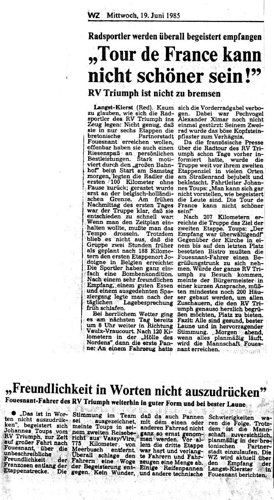 Westdeutsche Zeitung, 19 juin 1985