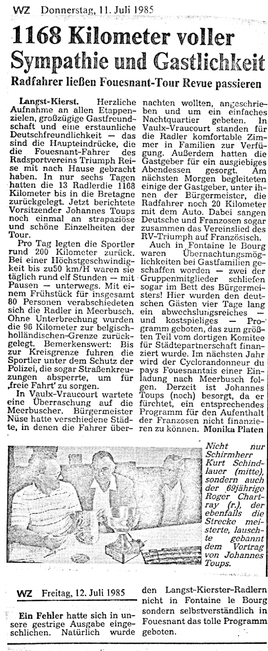 Westdeutsche Zeitung, 11 juillet 1985