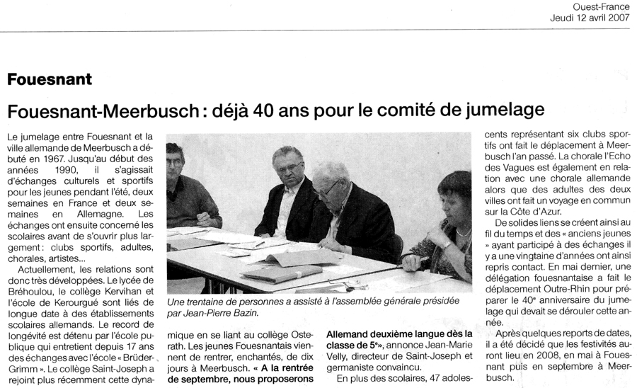 Ouest France, 12 avril 2007