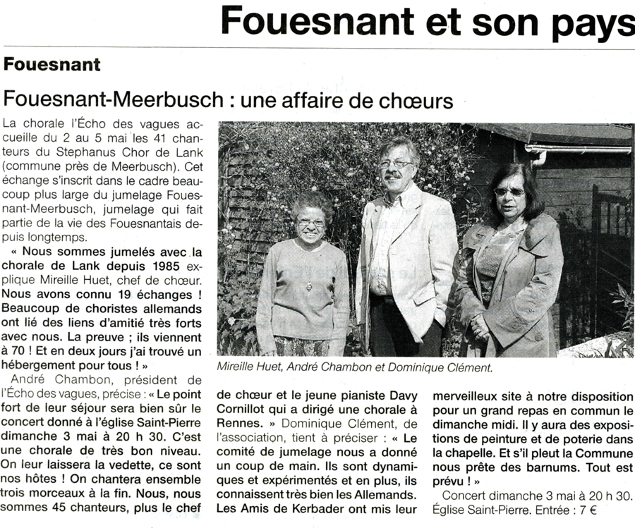 Ouest France, 30 avril 2009