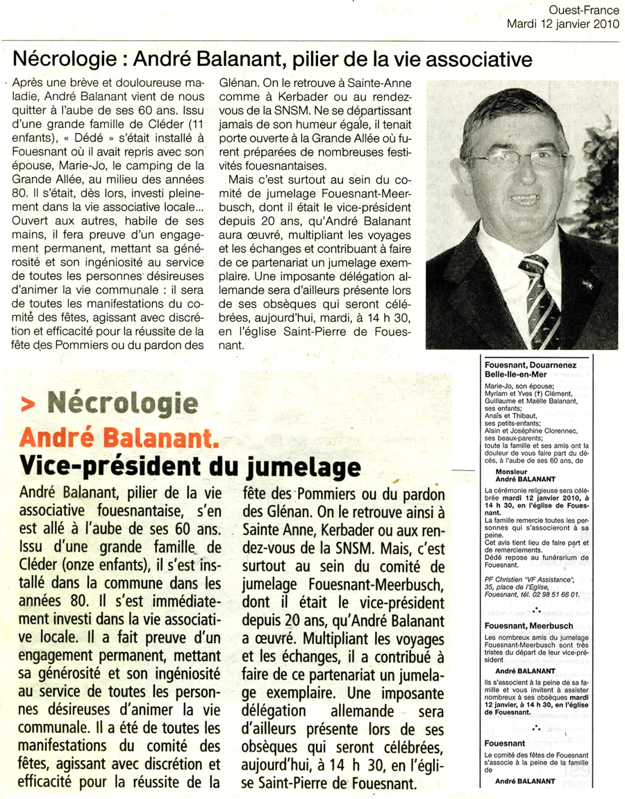Ouest France, 12 janvier 2010