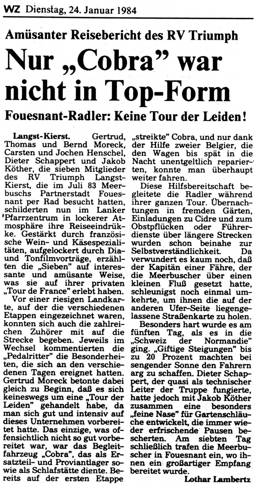 Westdeutsche Zeitung, 24 janvier 1984