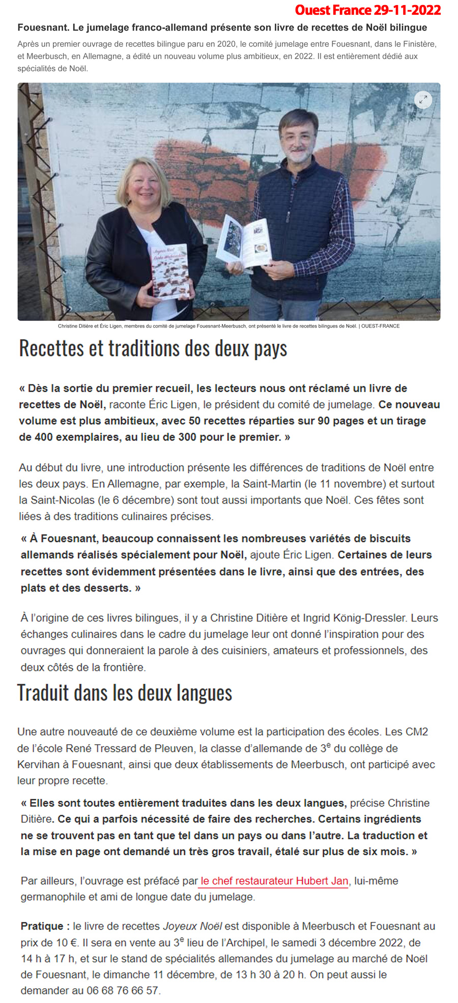 Ouest France, 29 novembre 2022