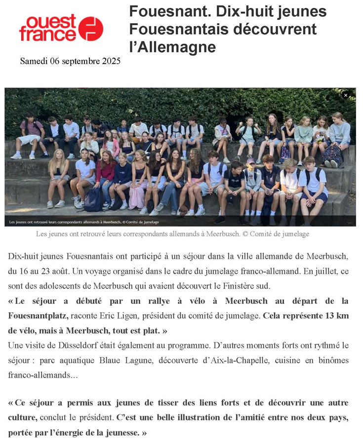 Ouest France - échange jeunes 2025
