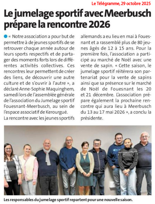 L'assemblée générale du jumelage sportif Fouesnant-Meerbusch. Présentation des projets pour 2026
